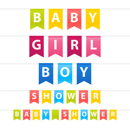 Set of blue pink wavy boy and girl Baby Shower garland with flags.のイラスト素材