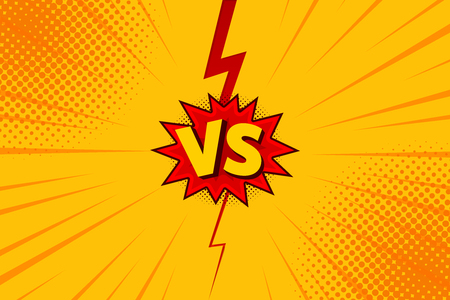 Versus VS letters fight backgrounds in flat comics style design with halftone, lightning. Vector illustration.のイラスト素材