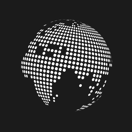 White dotted 3d earth world map globe in black background. Vector illustration.のイラスト素材