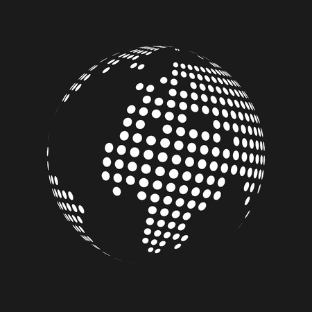 White dotted 3d earth world map globe in black background. Vector illustration.のイラスト素材