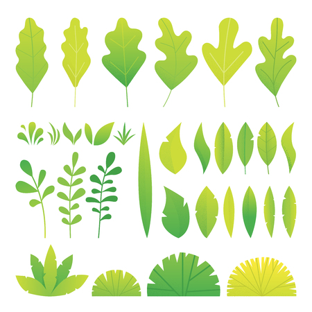 Green gradation color leaves wit noise gradient set. Flat design vector illustration.のイラスト素材