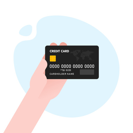 Hand with black credit card for payment on blue abstract modern shape background Vector illustration business concept design.のイラスト素材