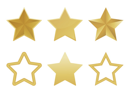 Vector set of realistic golden 3D star isolated on white background. Glossy Christmas stars icon. Vector illustration.のイラスト素材
