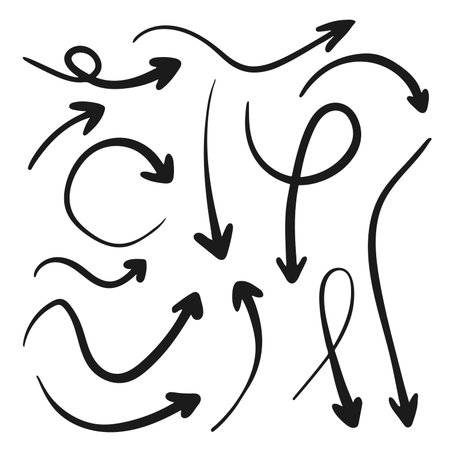 Isolated vector hand drawn arrows set on a white background.
