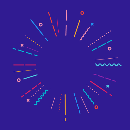 Sunburst round line circle. Shining effect with stars. Abstract shape. Empty template. Retro bursting rays. Decoration element. Color background. Isolated. Flat design. Vector illustrationのイラスト素材