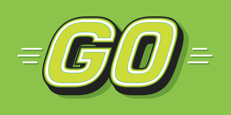 GO white word text on green background as motivational message banner. Vector illustration.のイラスト素材