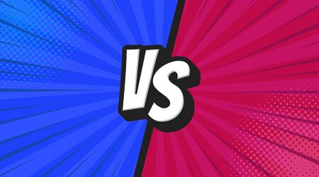 Versus VS letters fight backgrounds in flat comics style design with halftone, lightning. Vector illustration.のイラスト素材