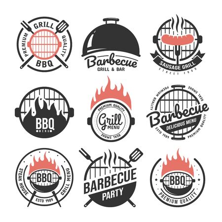 Barbecue and grill labels set. BBQ emblems and badges collection. Restaurant menu design elements. Vector illustrationのイラスト素材