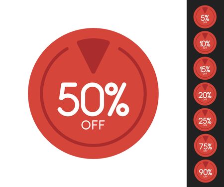 Set of Sale price off icons, red circle with white text inside it, discount offer, vector.のイラスト素材
