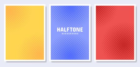Pop Art Style Posters set. Halftone circle in color background. Template for cover, flyer, poster, presentation. Vector illustration.のイラスト素材
