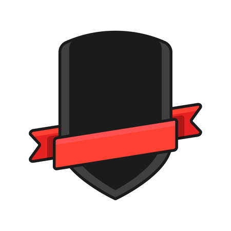 Shield with red ribbon on white, flat vector illustration.のイラスト素材