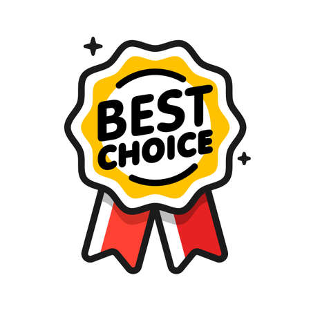 Best choice badge. Satisfaction and quarantined product quality sticker, label or badge icon isolated on white background. Recommended sign vector illustration. Sale marketing promotion materialのイラスト素材
