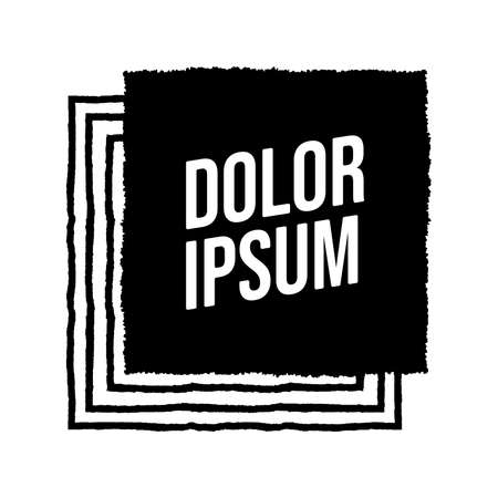 Square banners for text from black textured strokes isolated on white background. Space for your text, grunge banner template. Paint brush stroke and lines shadow. Vector illustrationのイラスト素材