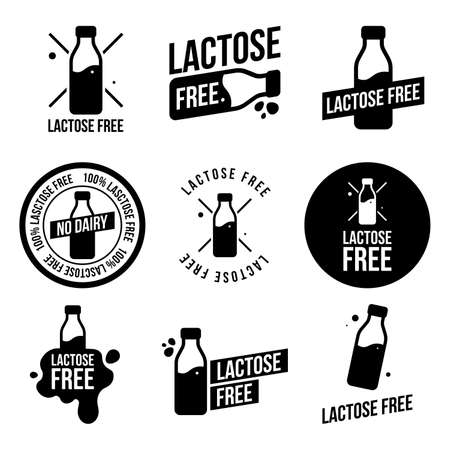 Lactose free icons set. Without lactose food symbol design , menu, product package template. Vector illustration.のイラスト素材