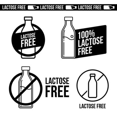 Lactose free icons set. Without lactose food symbol design , menu, product package template. Vector illustration.のイラスト素材