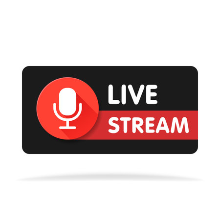 Live streaming banner - red vector design element with play button. vector illustration.のイラスト素材