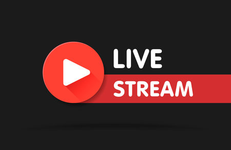 Live streaming banner - red vector design element with play button. vector illustration.のイラスト素材