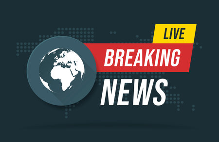 Live Breaking News headline in blue dotted world map background. vector illustration.のイラスト素材