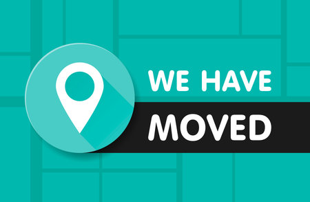 We Have Moved Banner, Office Change Address, New House or Site Location Announcement. Map Street Background. Vector Illustration, Poster, web banner template.のイラスト素材