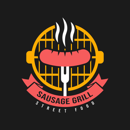 Barbecue and grill label, badge, and emblem. vector illustrations. Steak house. Steak house restaurant menu design elements flyer or poster on black backdrop.のイラスト素材