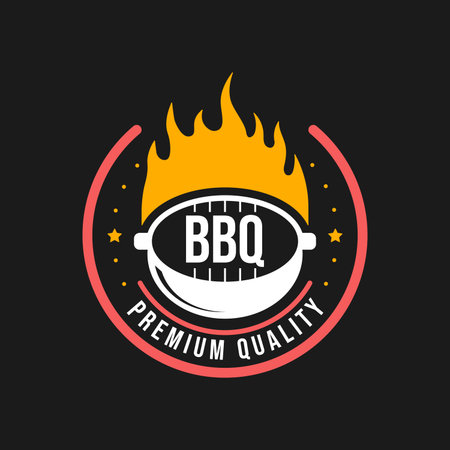 Barbecue and grill label, badge, and emblem. vector illustrations. Steak house. Steak house restaurant menu design elements flyer or poster on black backdrop.のイラスト素材