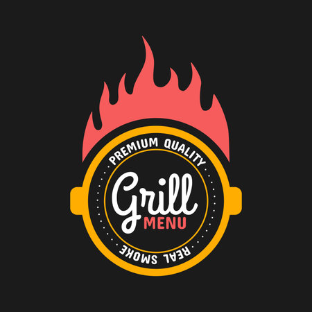 Barbecue and grill label, badge,  and emblem. vector illustrations. Steak house. Steak house restaurant menu design elements flyer or poster on black backdrop.のイラスト素材