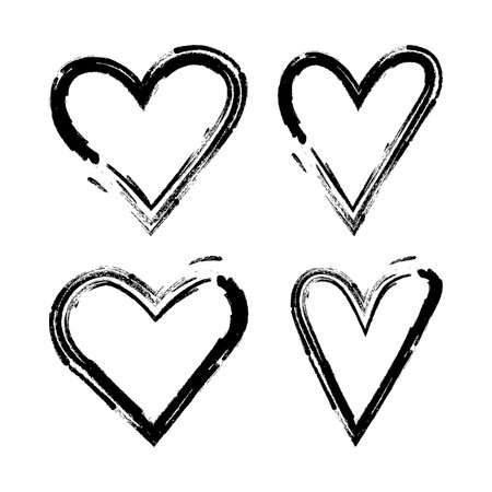 Hearts grunge hand drawing graphic black ink brush set. vector illustrationのイラスト素材