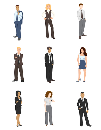 Collection illustrations of business men and women in different posesのイラスト素材