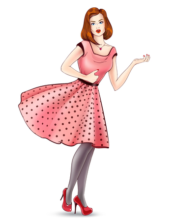 Vector girl in pop-art style shows thumbのイラスト素材