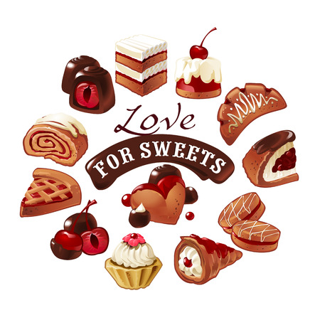Set of vector icons of sweets arranged in a circular frameのイラスト素材