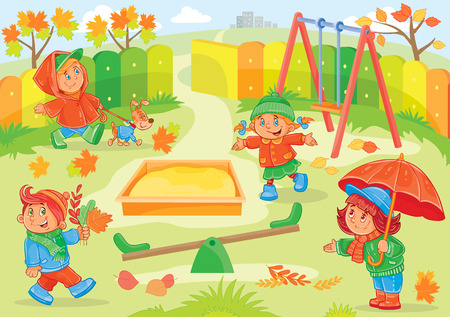 Vector illustration of young children playing in the playgroundのイラスト素材
