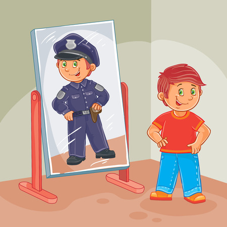 Vector illustration of a little boy dreams of becoming a police officerのイラスト素材