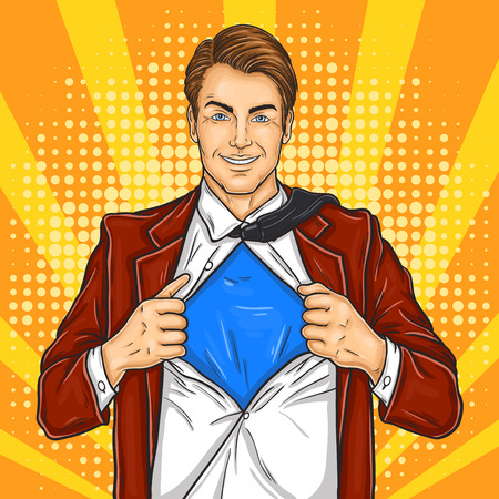 Vector pop art illustration of a super dad hero in retro styleのイラスト素材