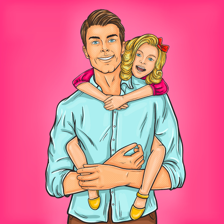 Vector illustration of a super dad and his beloved daughterのイラスト素材