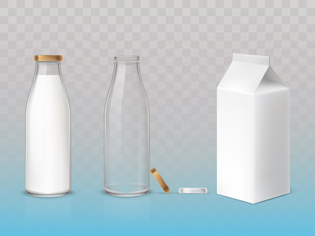 Set of vector icons box, bottles empty and with a milkのイラスト素材