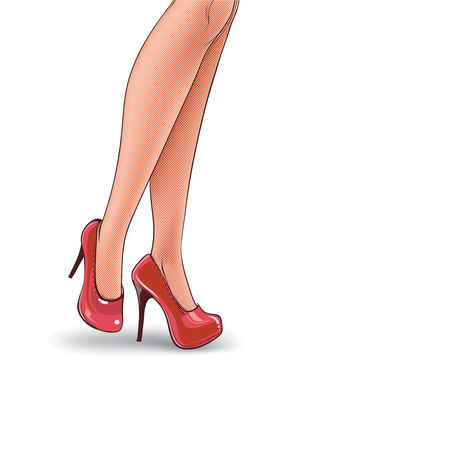 Vector pop art illustration of female legs, shod in high-heeled shoesのイラスト素材