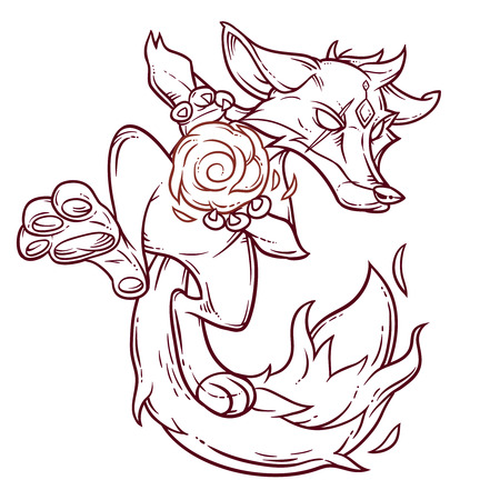 Vector illustration of a cartoon monster fire fox. Print for T-shirtsのイラスト素材