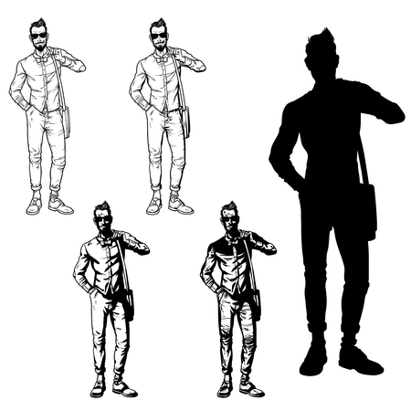 Set vector illustration of a fashionable guy in sunglassesのイラスト素材