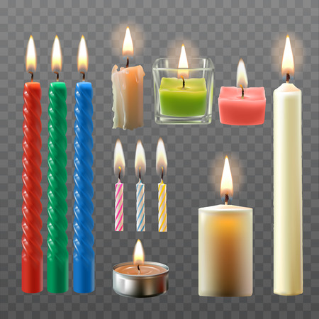 Vector illustration of a collection of various candles in a realistic styleのイラスト素材