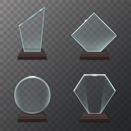 Collection of isolated vector illustration of modern glass trophies, prizesのイラスト素材