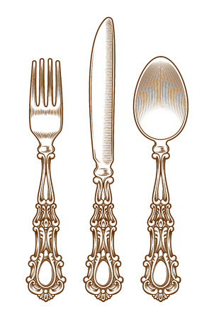 Set of vintage silver cutleryのイラスト素材
