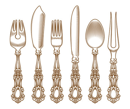 Set of vintage silver cutleryのイラスト素材
