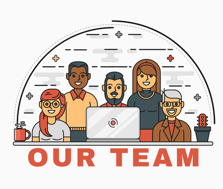 Vector line art illustration of a business teamの写真素材