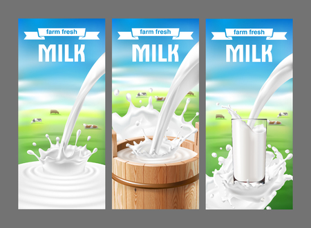 Vector illustration of a set of labels for milk and dairyのイラスト素材
