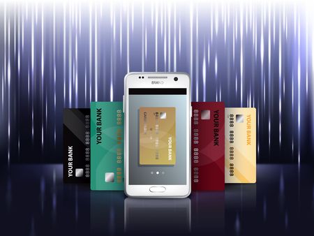 Illustration in a realistic style the concept of mobile payments using the app on your phone.のイラスト素材