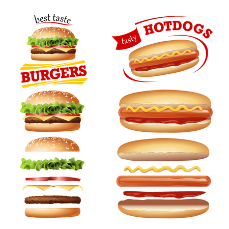 Set realistic icons of fast foodのイラスト素材