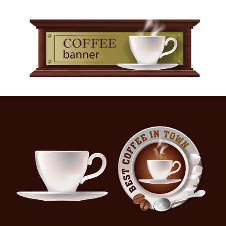 Set of vector banner, badge, sticker with icon coffee cupのイラスト素材