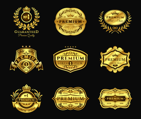 Golden Badges, stickers premium quality isolated on blackのイラスト素材