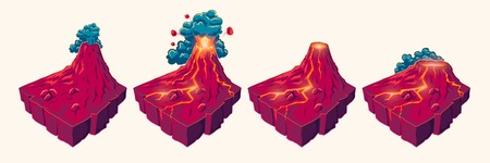 Vector 3D isometric illustration tropical island, volcanic island, desert, ice island, design elements for gamesのイラスト素材