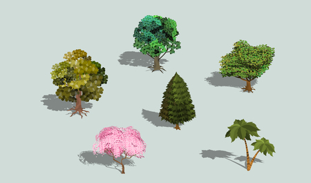 Set of vector 3D isometric trees with shadow. Collection of icons of street plants for creating your own designのイラスト素材